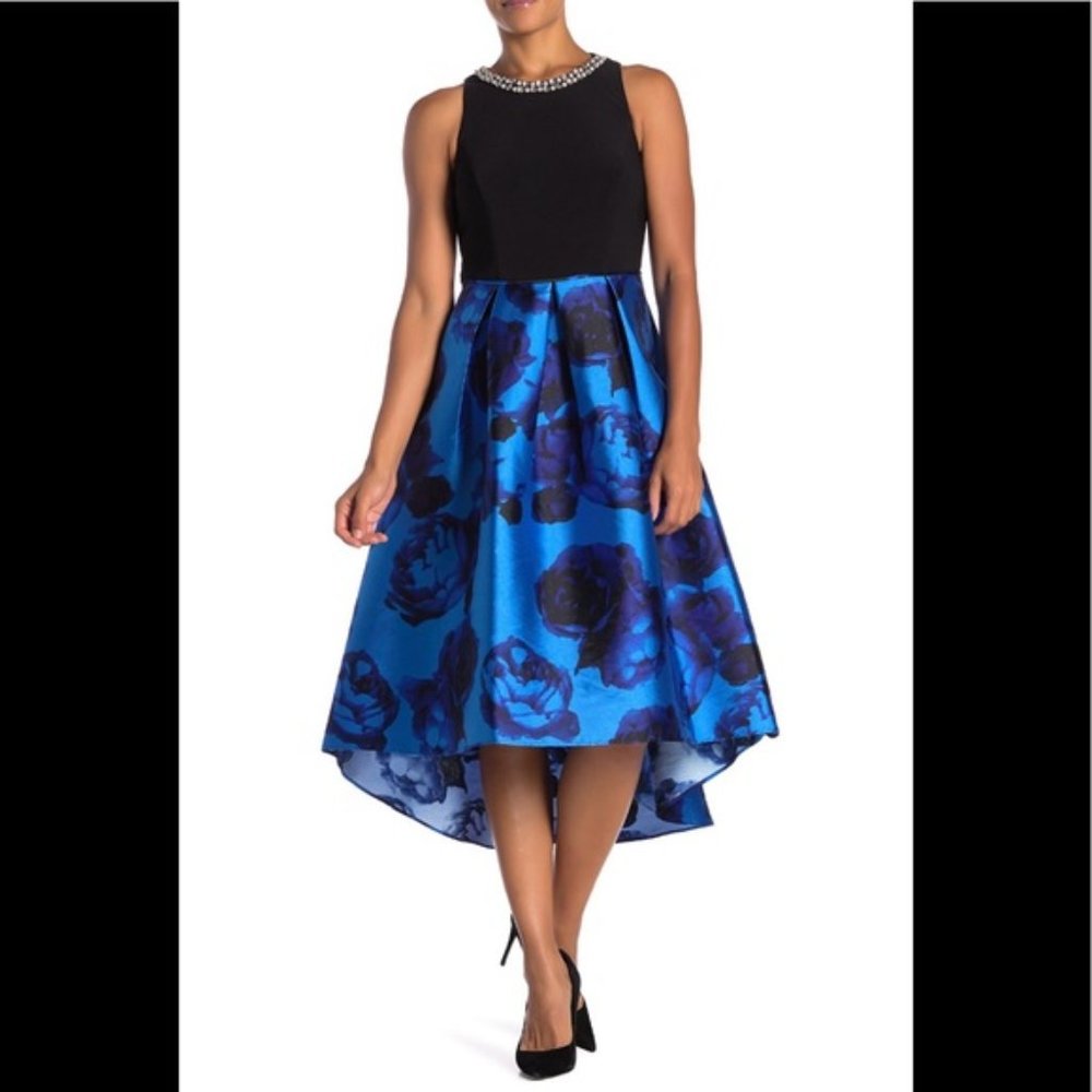 Gorgeous Blue Floral Formal Hi Low Skirt Gown